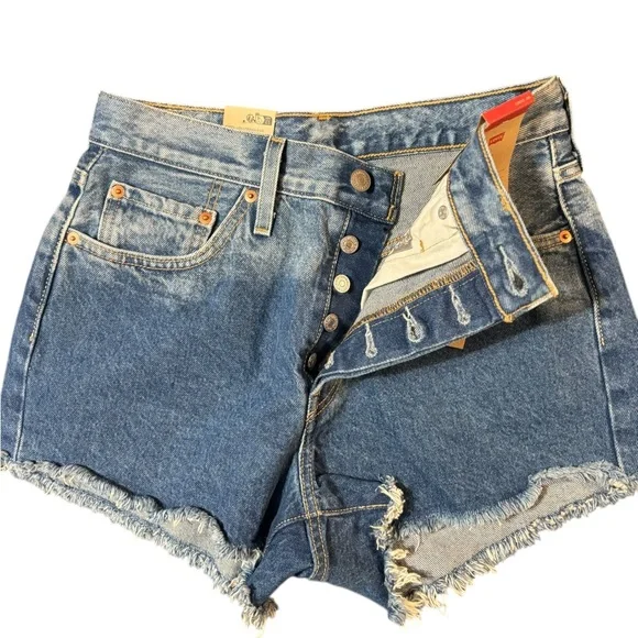 Levi's Blue Jean Shorts Distressed Cut-Off Style - Picture 3 of 11